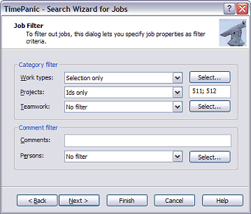 Time management software search and filter functions.