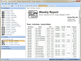 Multi-user reports consolidate the working times of several users.