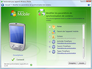 Synchronisation des heures de travail avec le Gestionnaire pour appareils Windows Mobile