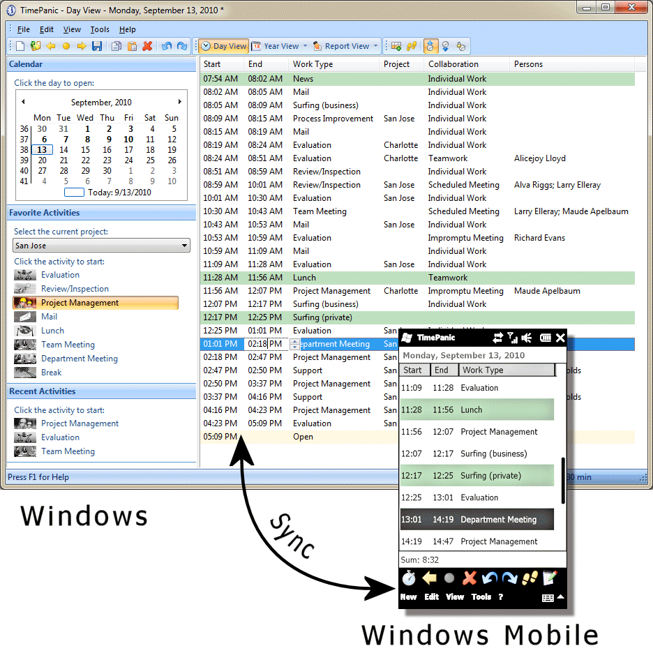 Screenshot of TimePanic for Windows and Pocket PC 2.0