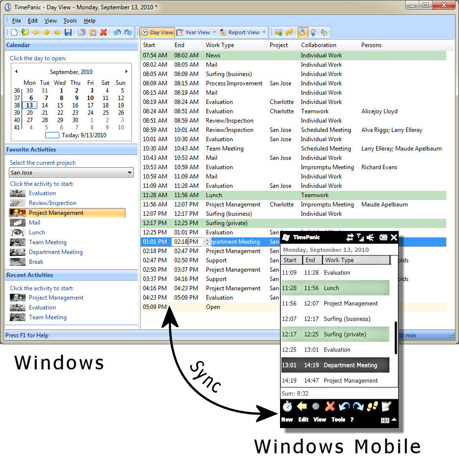 TimePanic for Windows and Pocket PC - User-friendly mobile time tracking software