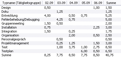 Ein Beispielbericht unserer Software zur Projektzeiterfassung.